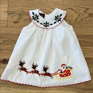 Lil Cactus White Holiday Dress with Santa and Reindeer Embroidery